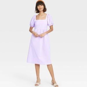 A New Day Midi Purple Lavender Eyelet Puff Sleeve Boho Prairie Dress Size M